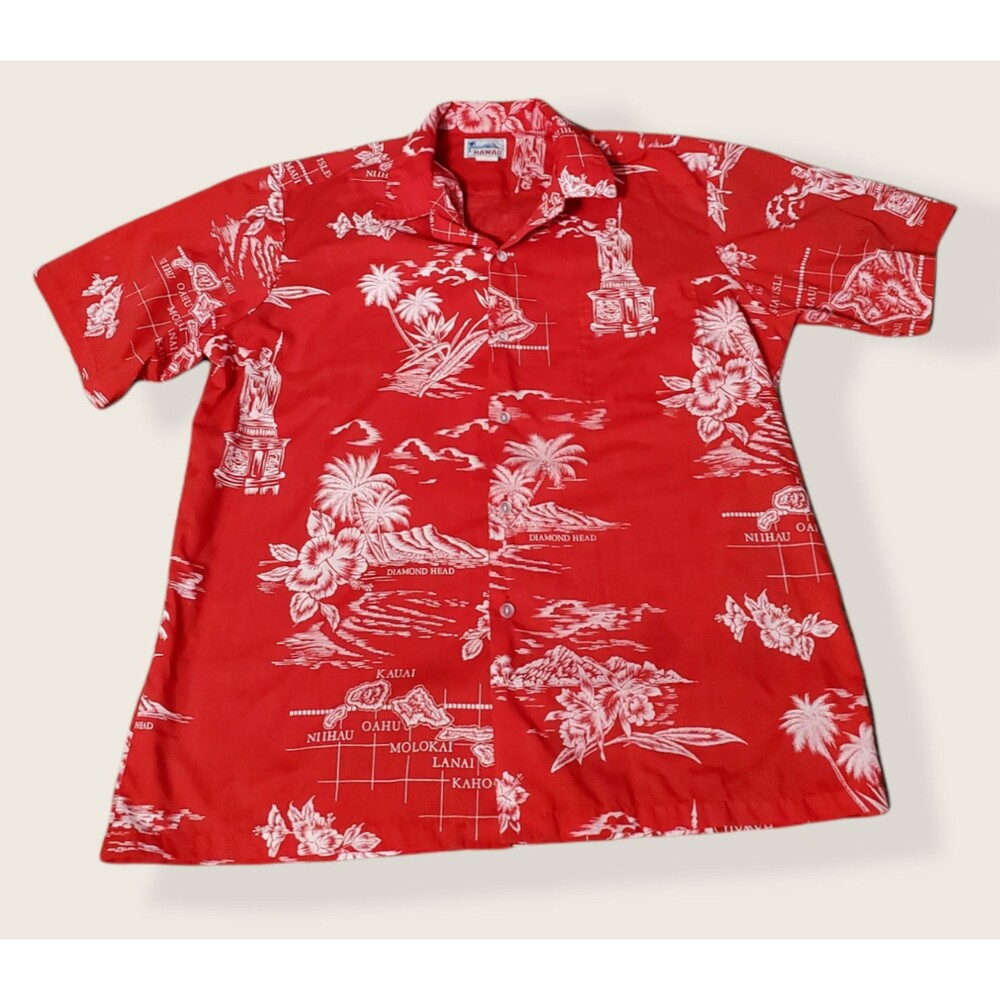 Hawaii Brand Shirt Red with Hawaiian Scenery Mens XL Made in USA